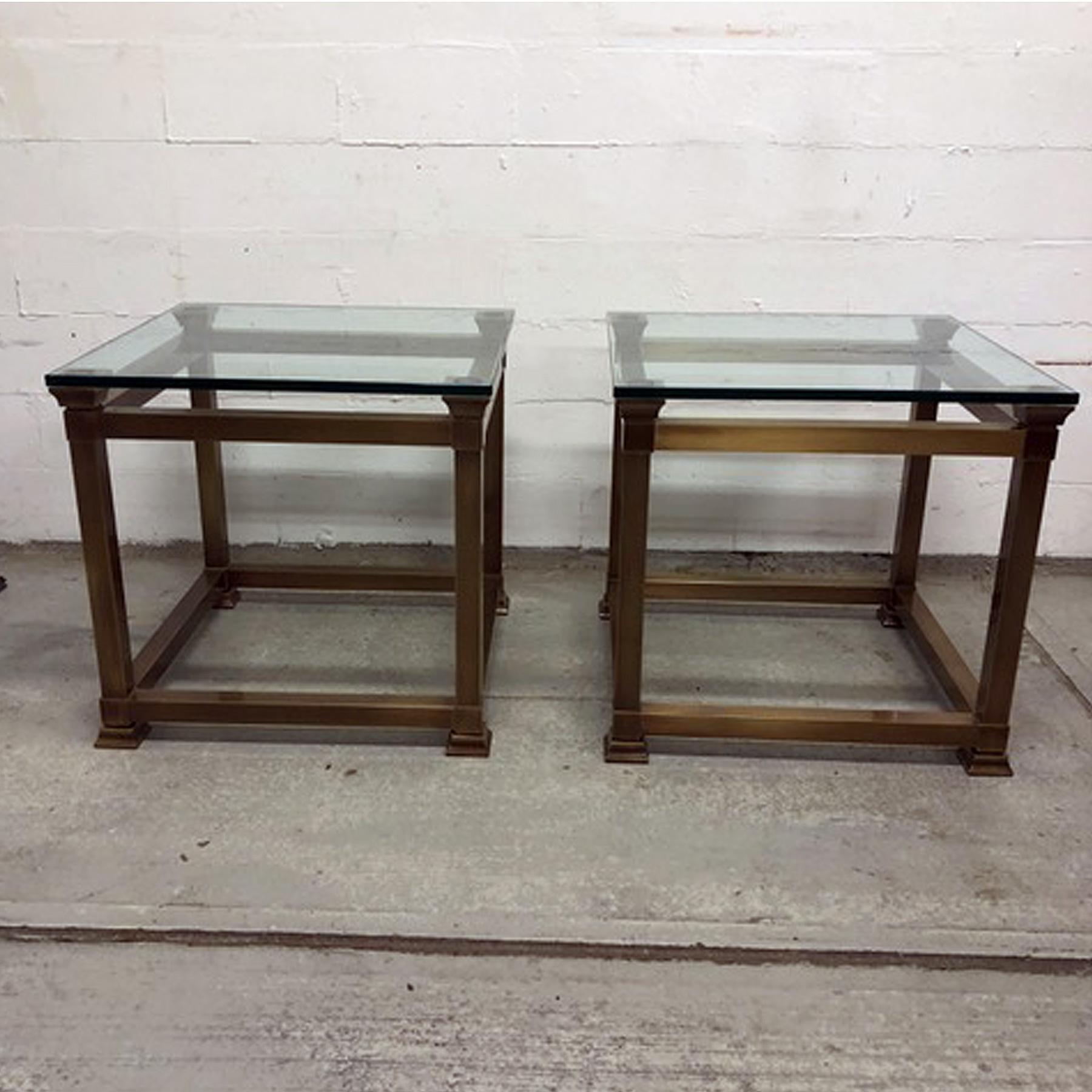 Late 20th century Heavy duty side tables. You can just tell by the weight of these tables that they are quality, hold a very strong masculine look, but could work in so many interiors.