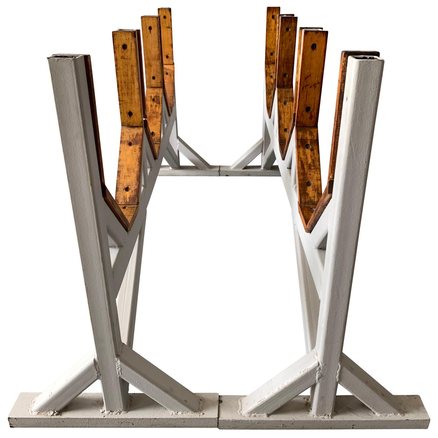 Zwei anpassbare industrielle Tischgestelle aus Metall und Holz für Esszimmer im Zustand „Gut“ im Angebot in Haddonfield, NJ