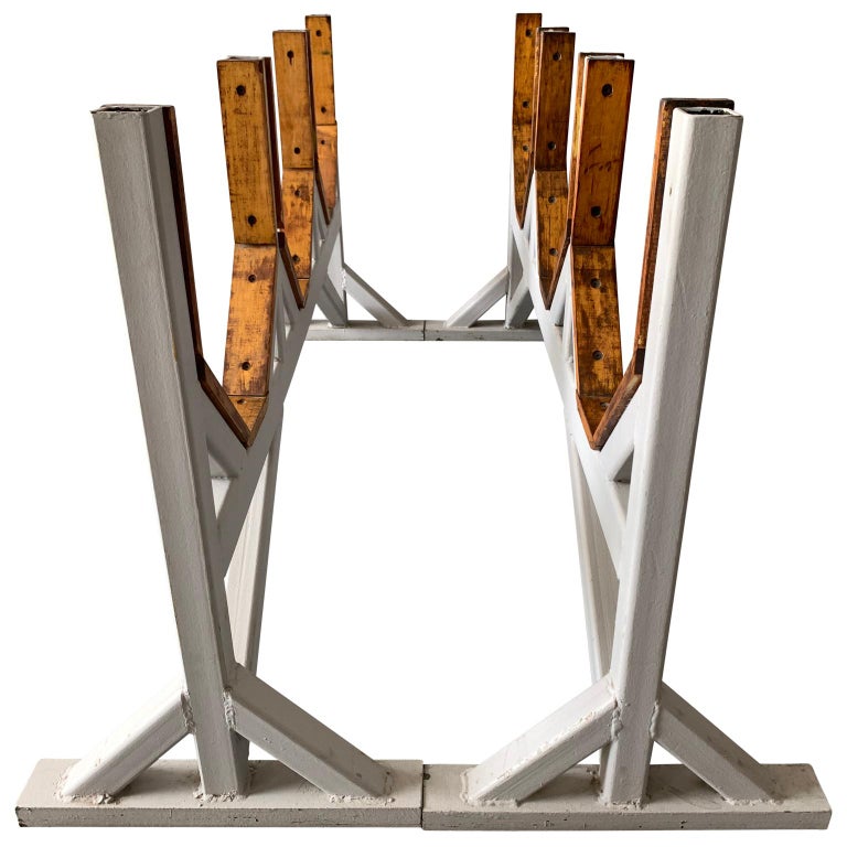 20th Century Two Customizable Industrial Metal And Wood Dining Room Table Bases For Sale
