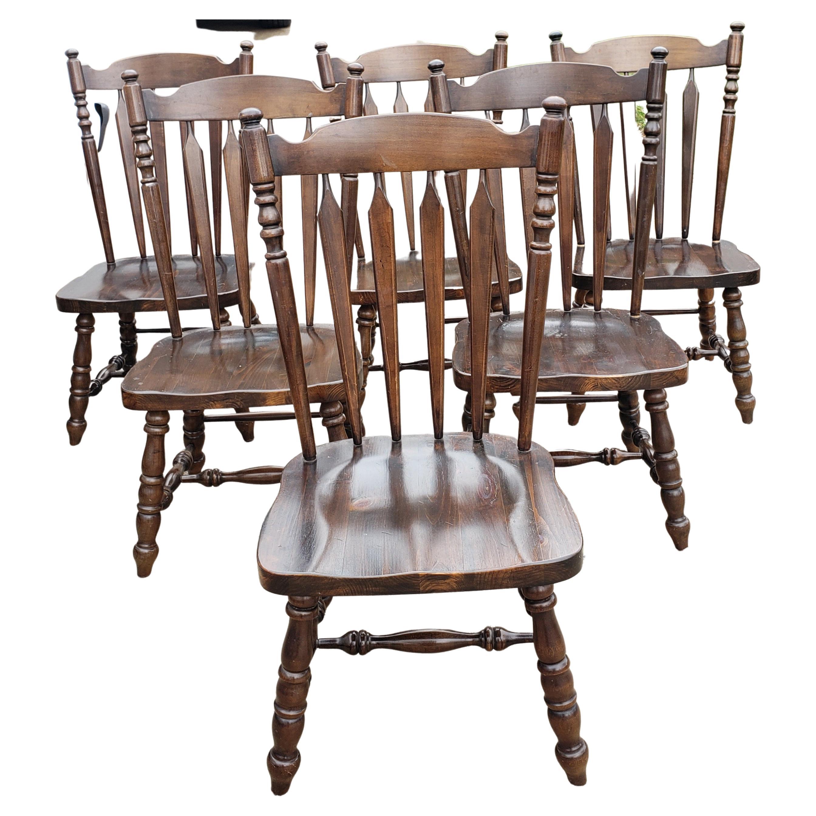 A beautiful set of 6 high back heavy duty solid pine country dining chairs.
 Extremely solid heavy duty chairs. High back 42