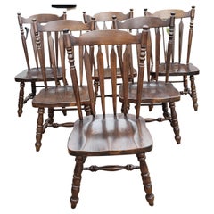 Heavy Duty Solid Pine Country Dining Chairs with Cushions, C 1970s, a Set