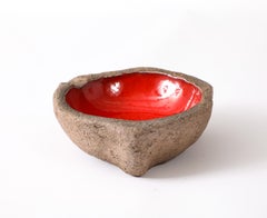 Heavy Earthenware Vide Poche with Enmeled Fused Glass Decor, France 1960's