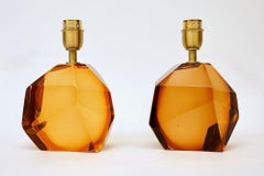 Coppia di lampade da tavolo sfaccettate, collezione Maestro in vetro di Murano color tabacco