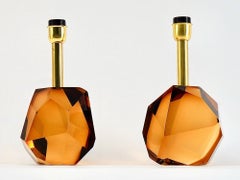 Schweres facettiertes Paar Tischlampen, Murano Glas Tobacco Color Maestro Collection'S