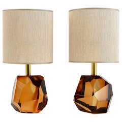 Schweres facettiertes Paar Tischlampen, Murano Glas Tobacco Color Maestro Collection'S
