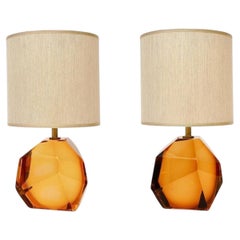 Coppia di lampade da tavolo sfaccettate, collezione Maestro in vetro di Murano color tabacco