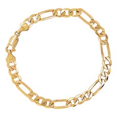 Heavy Figaro Chain Link Bracelet and Large Clasp, 14 Karat Gold 8 Inches Long