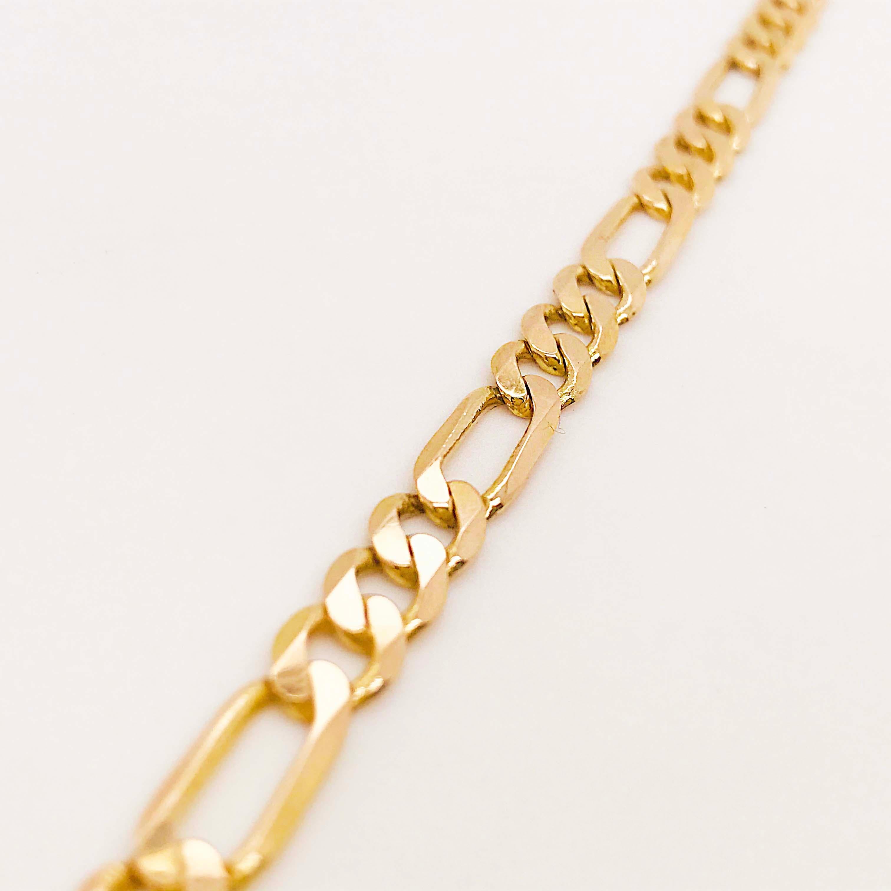 Heavy Figaro Chain Link Bracelet and Large Clasp, 14 Karat Gold 8 Inches Long 3