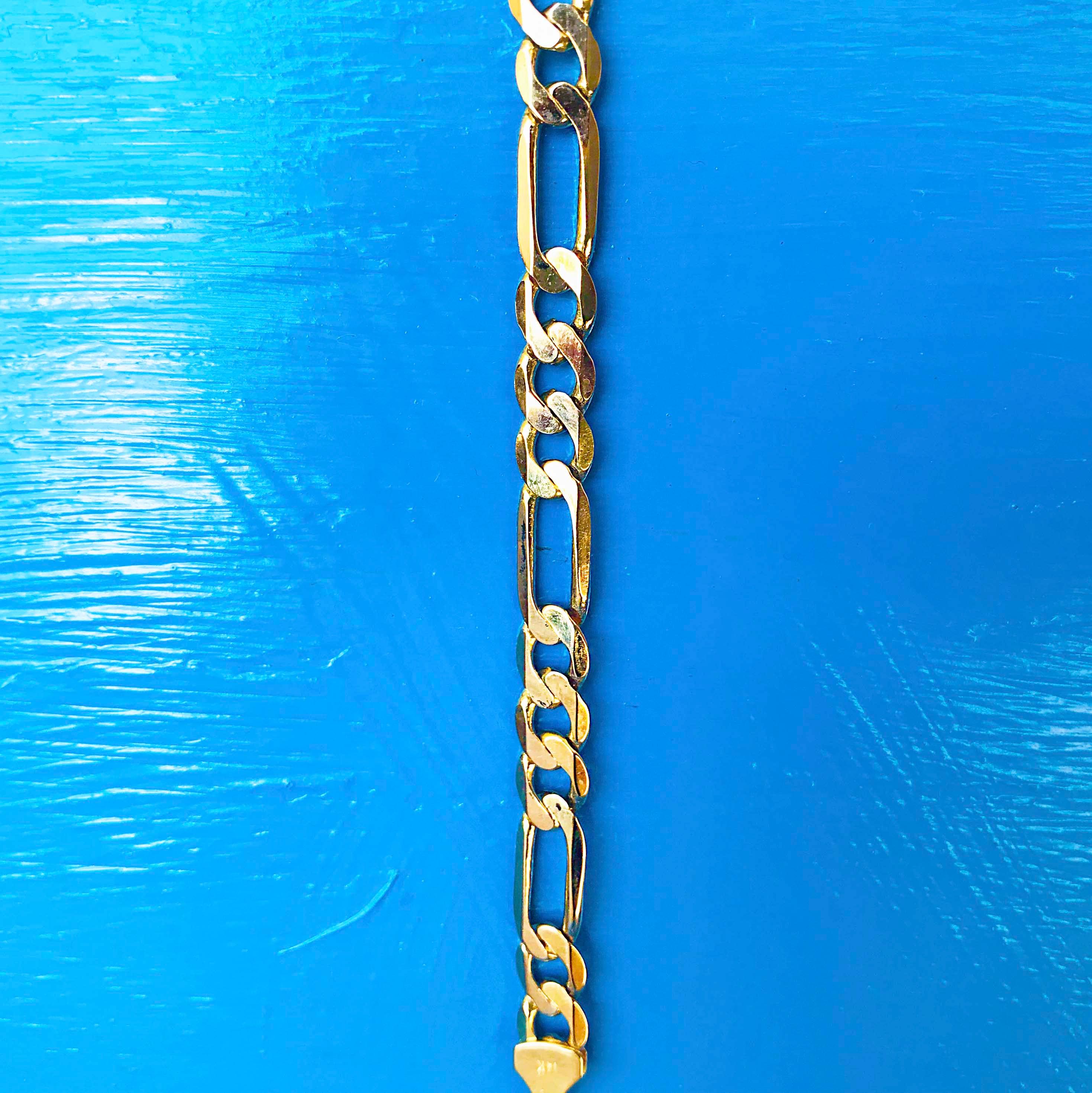 Heavy Figaro Chain Link Bracelet and Large Clasp, 14 Karat Gold 8 ...