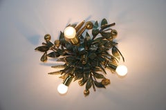 Heavy Flower Shape Green Flush Mount by Hans Möller, Germany, 1960s