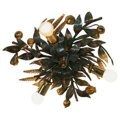 Heavy Flower Shape Green Flush Mount by Hans Möller, Germany, 1960s