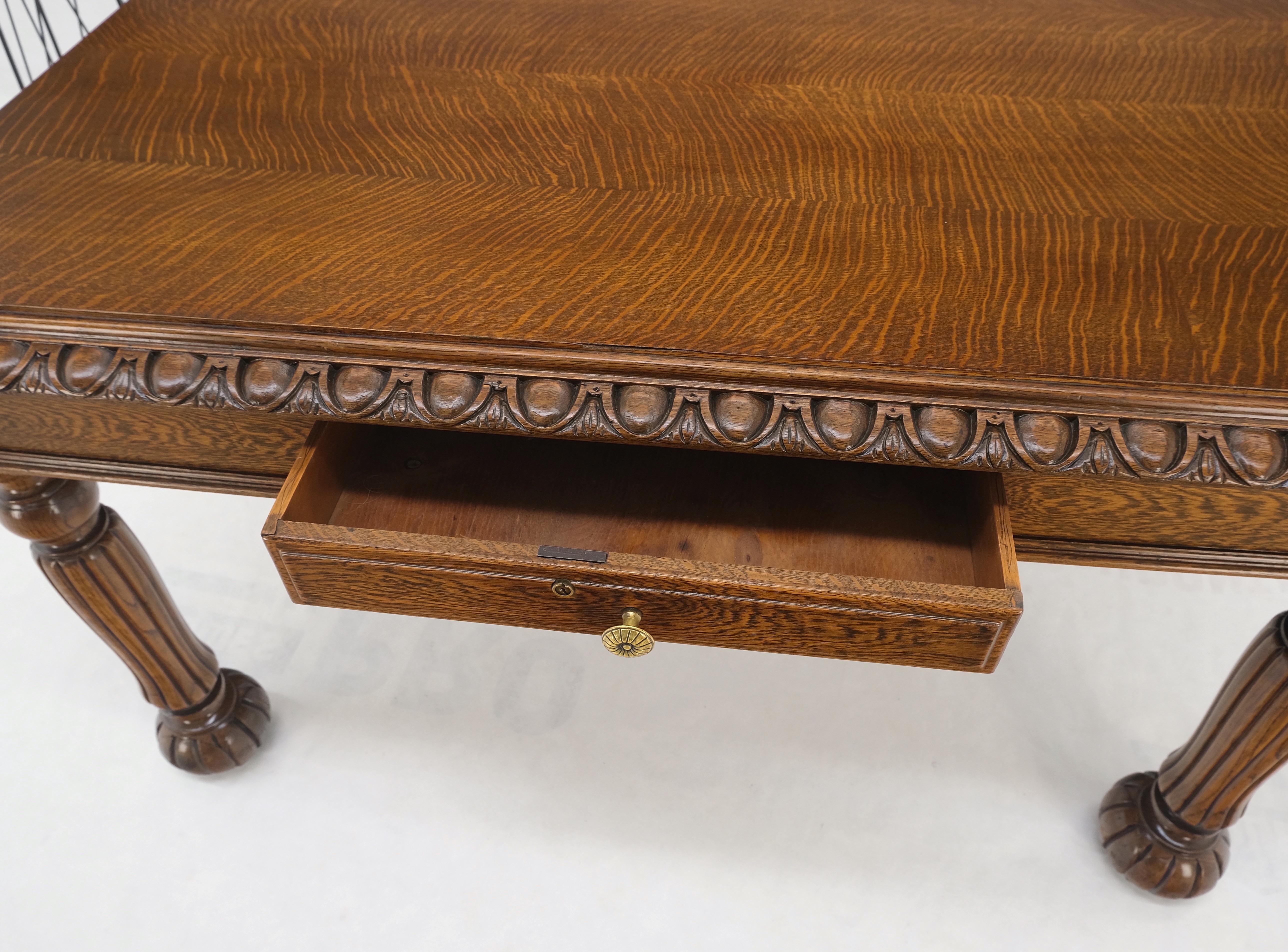 Heavy Fluted Carved Oak Legs 1 Drawer Arts & Crafts Desk Writing Table Clean! For Sale 5