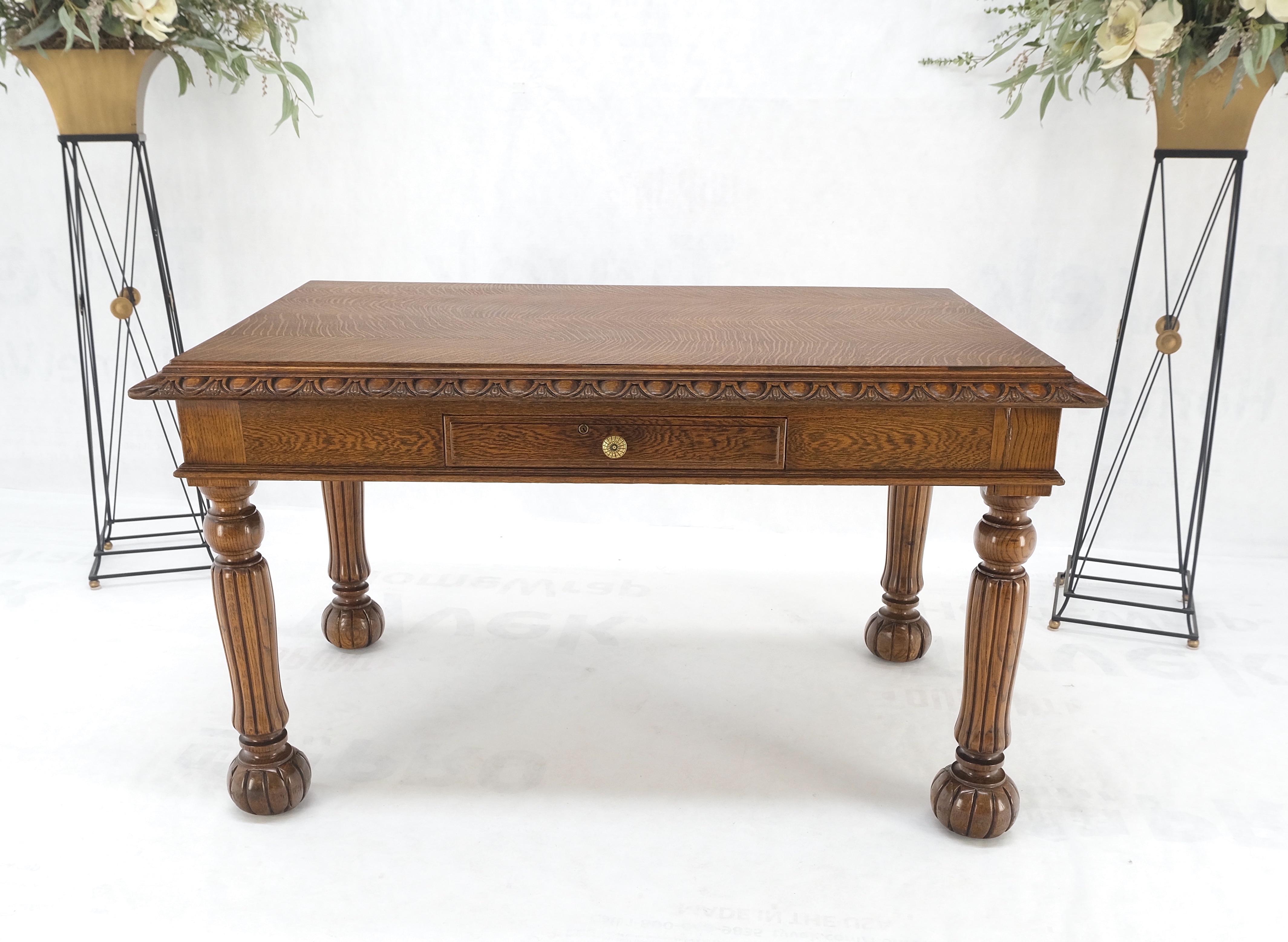 Heavy Fluted Carved Oak Legs 1 Drawer Arts & Crafts Desk Writing Table Clean! For Sale 7