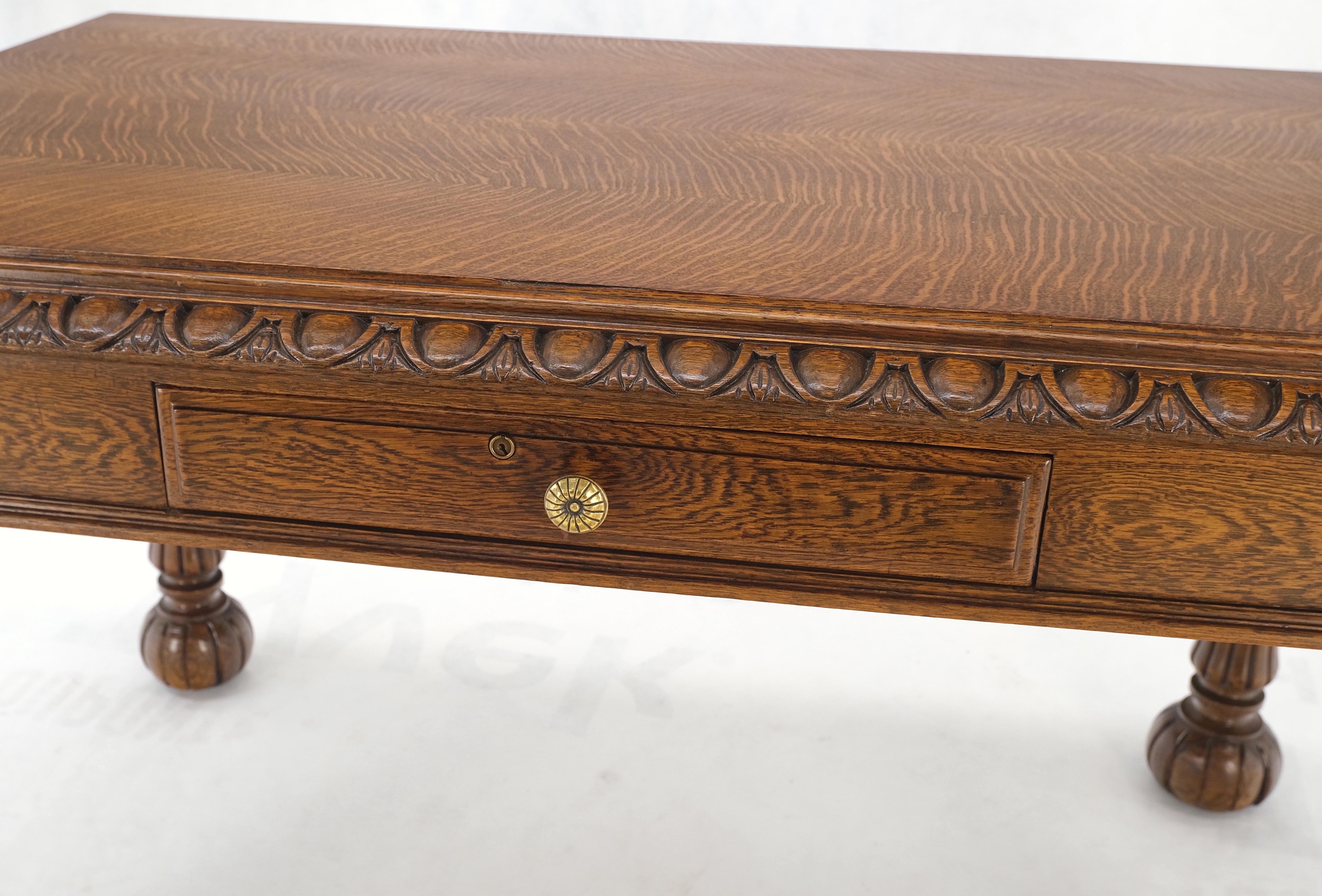 Heavy Fluted Carved Oak Legs 1 Drawer Arts & Crafts Desk Writing Table Clean! For Sale 8