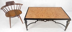Heavy Forged Bronzed Iron Base Rouge Marble Top Coffee Table Mint