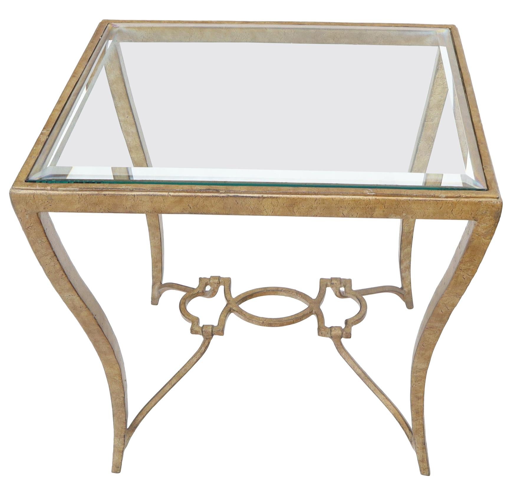 Heavy Forged Iron Cabriole Leg Base Glass Top Side End Table
