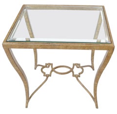 Heavy Forged Iron Cabriole Leg Base Glass Top Side End Table