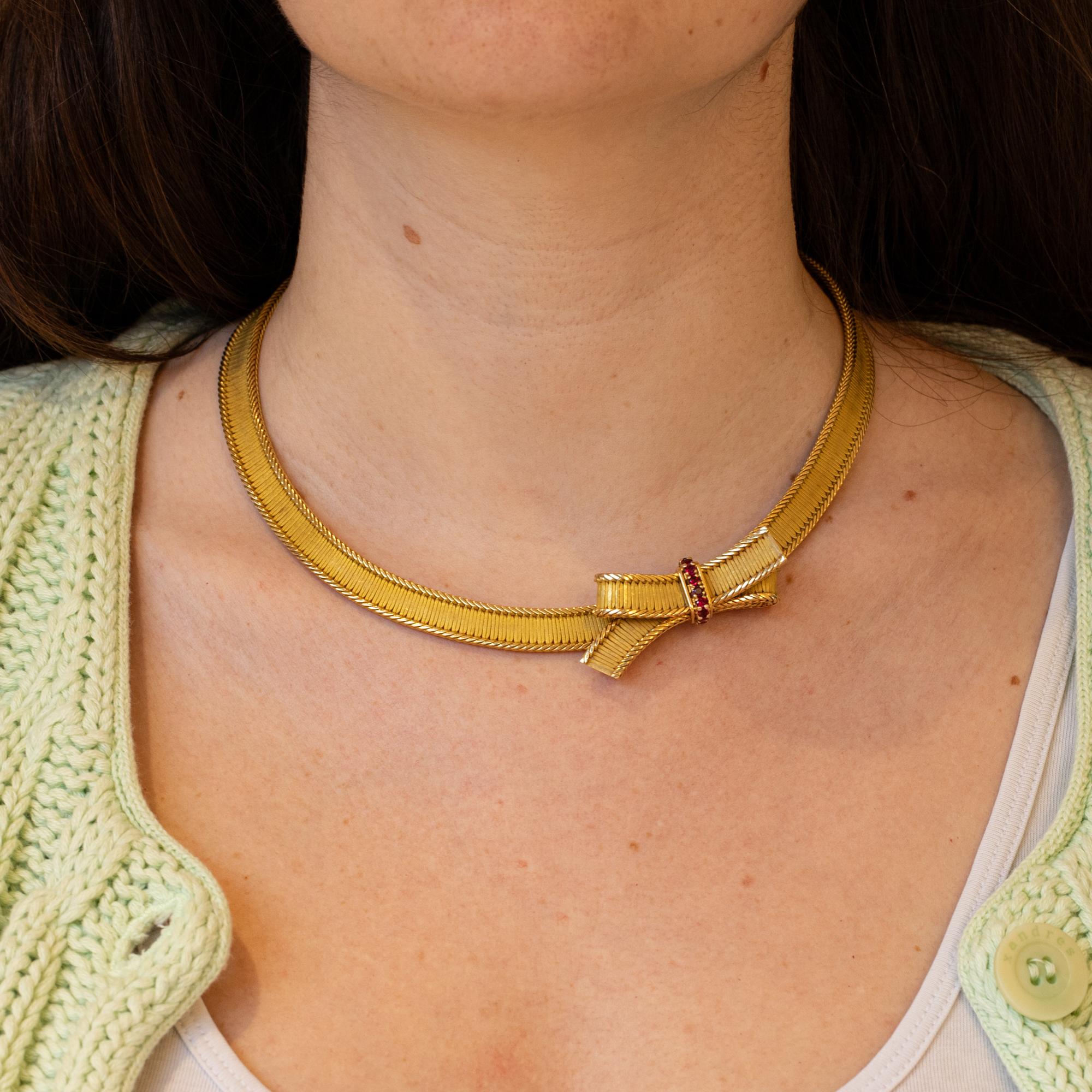 Heavy French 18k solid gold Necklace - Cleopatra collar - 1950's - Bow brooch 4