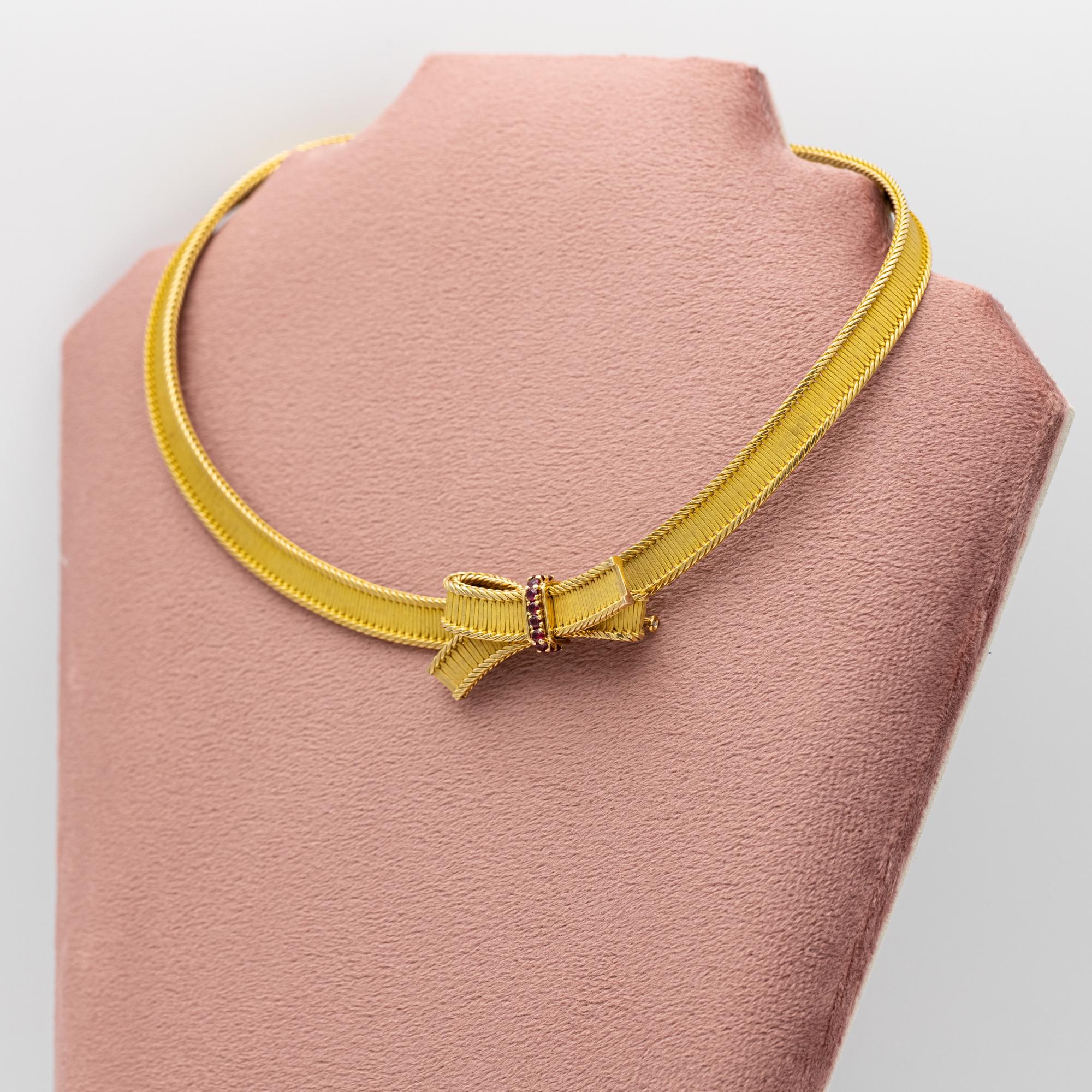 Women's or Men's Heavy French 18k solid gold Necklace - Cleopatra collar - 1950's - Bow brooch