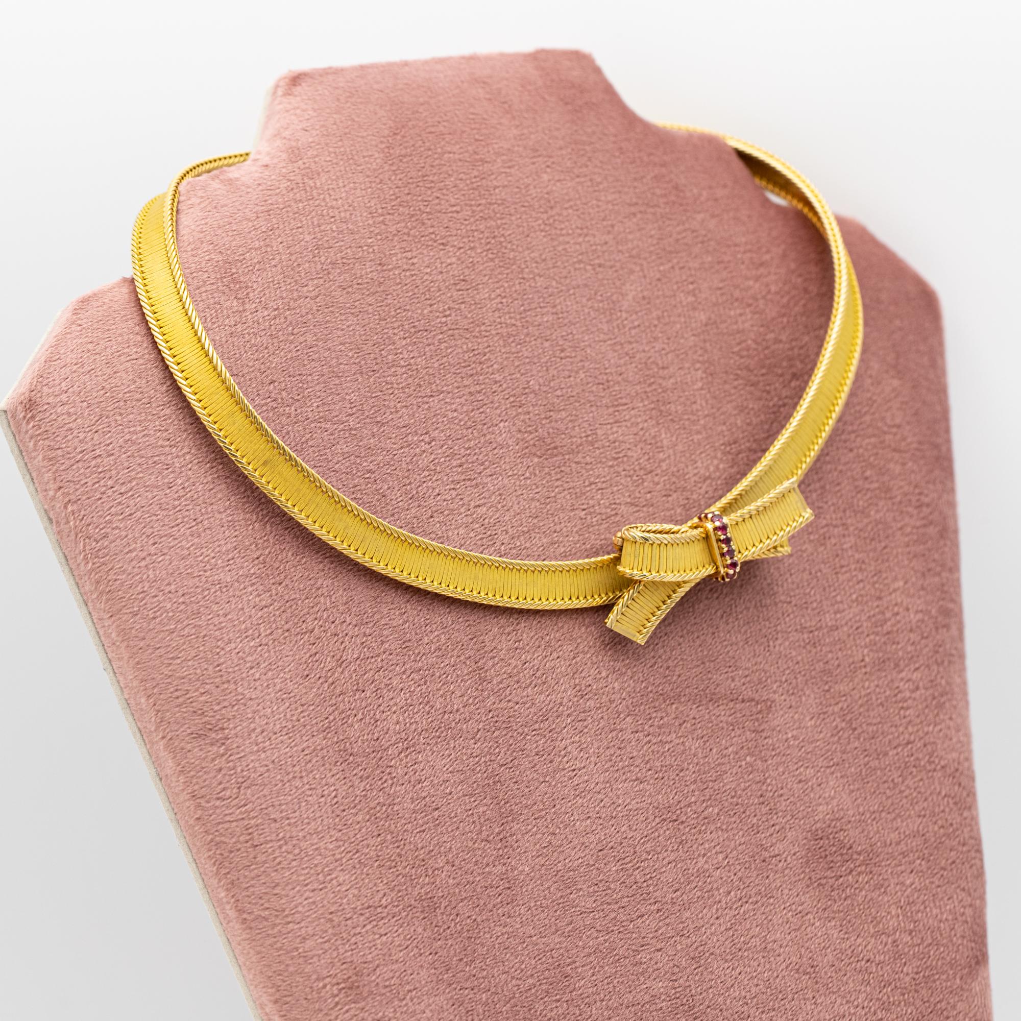Heavy French 18k solid gold Necklace - Cleopatra collar - 1950's - Bow brooch 2