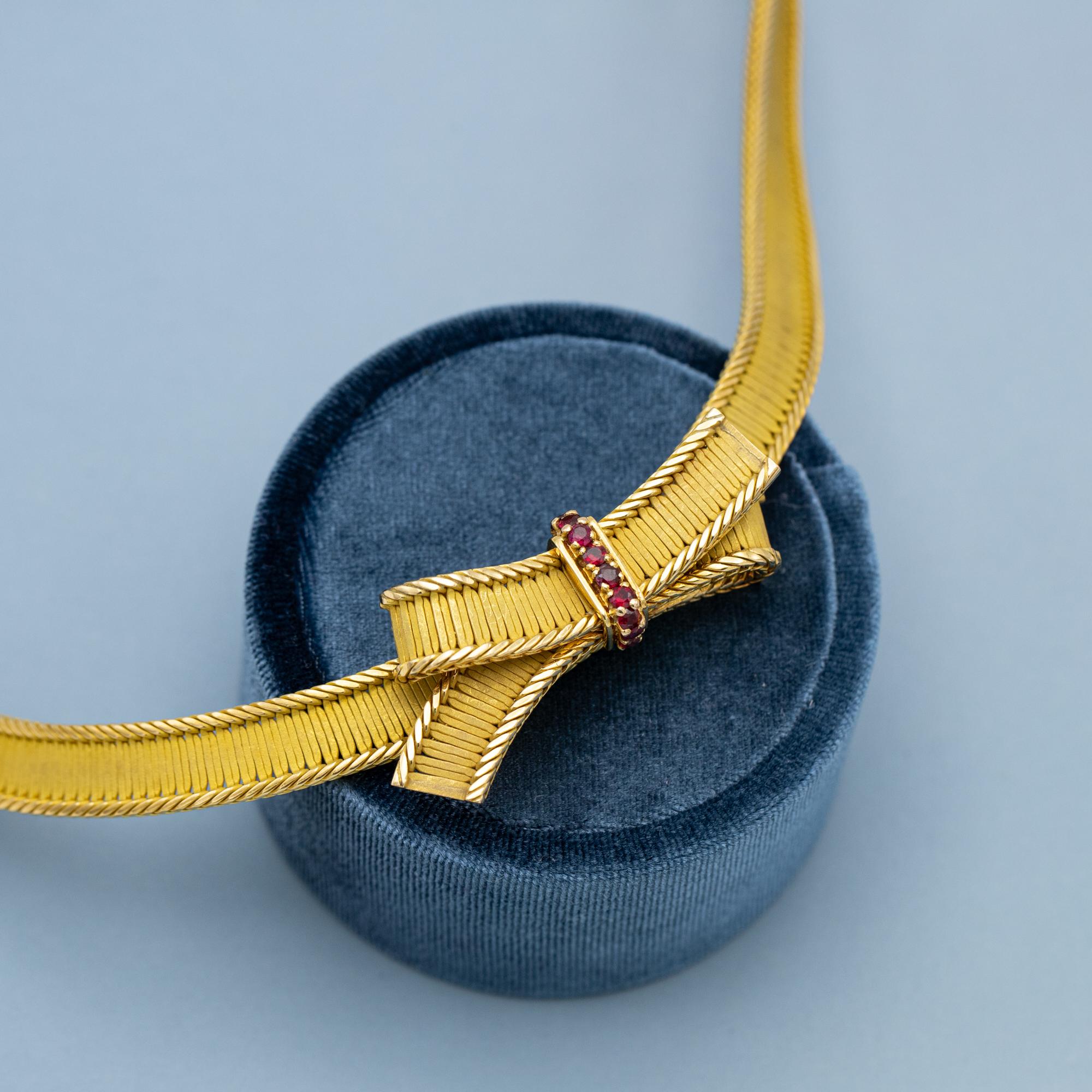 Heavy French 18k solid gold Necklace - Cleopatra collar - 1950's - Bow brooch 3