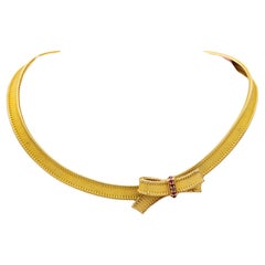 Heavy French 18k solid gold Necklace - Cleopatra collar - 1950's - Bow brooch