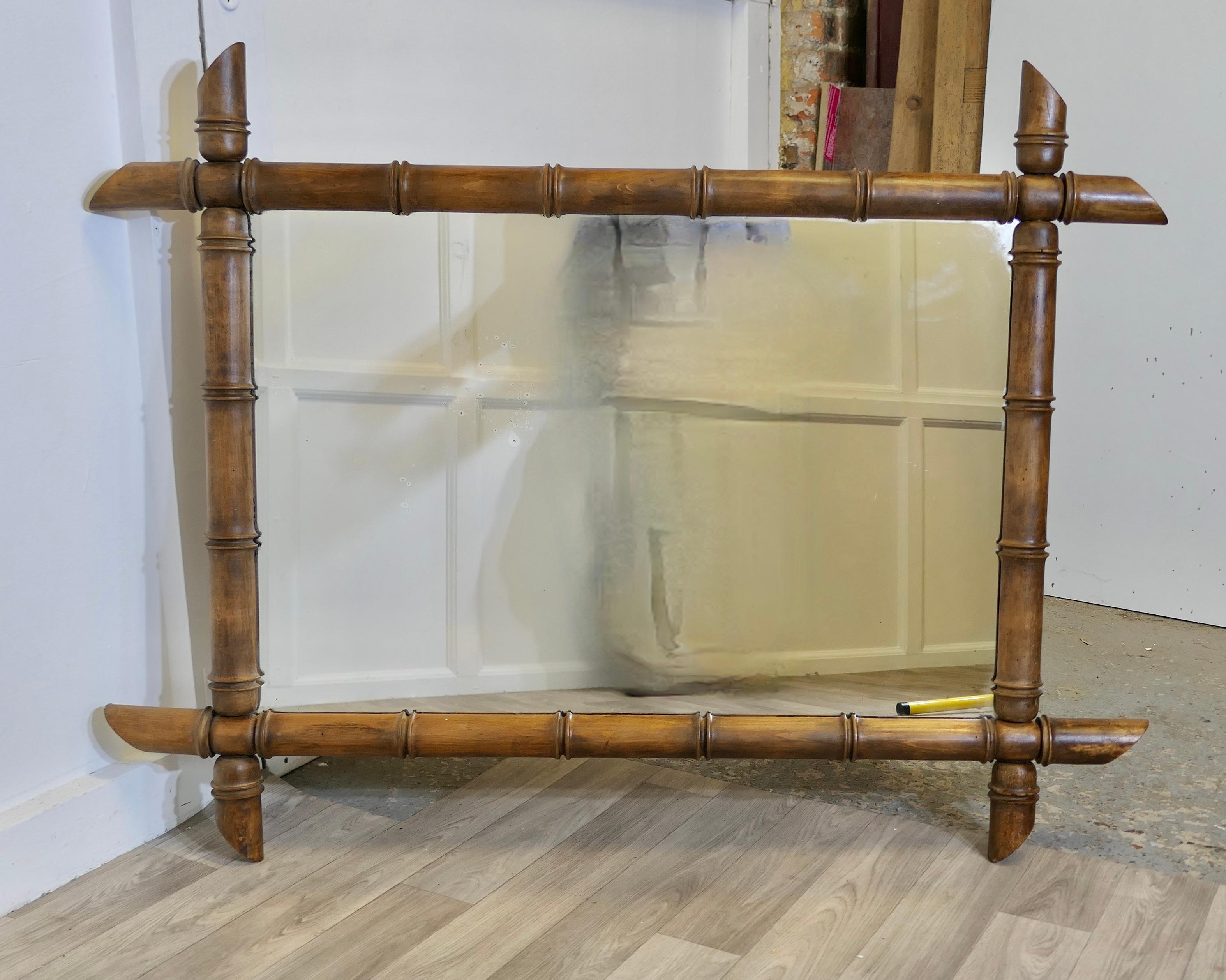 Hêtre Miroir mural Art Déco français en bambou en vente