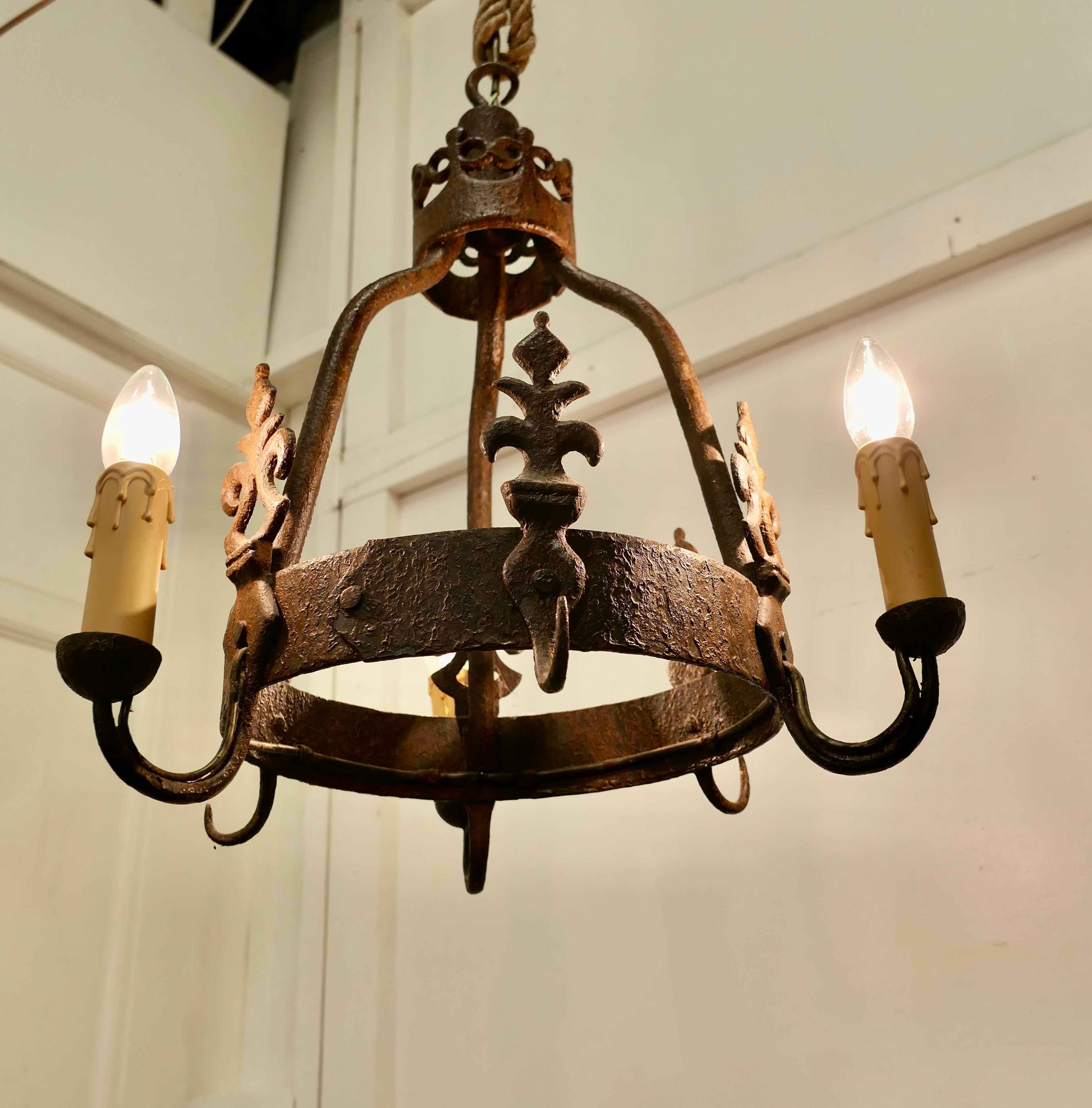 19th Century Heavy French Blacksmith Made Iron Game Hanger, made as a Light Fitting For Sale