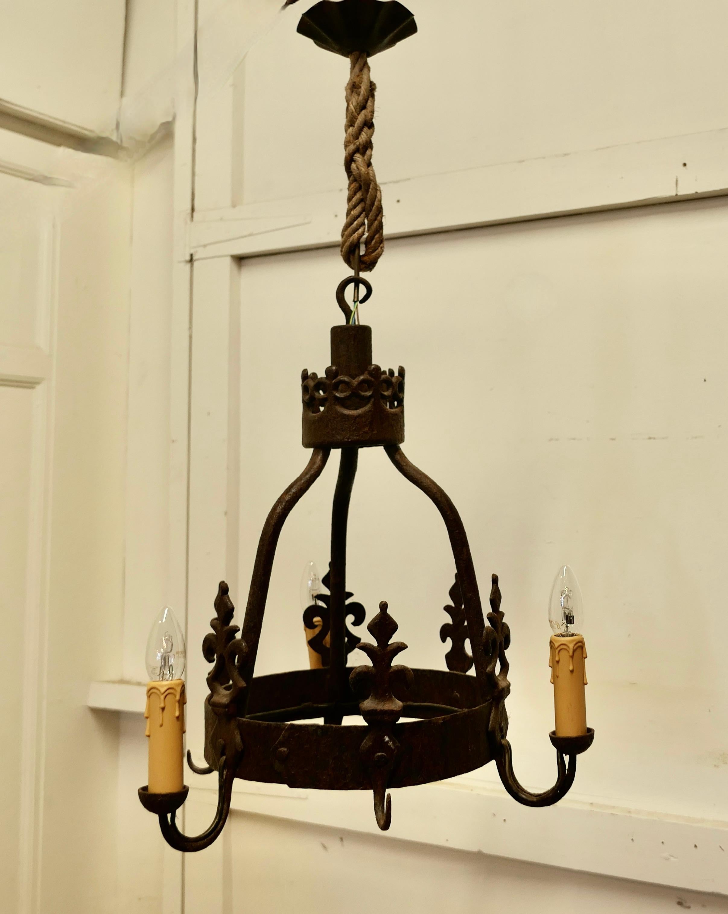 Heavy French Blacksmith Made Iron Game Hanger, made as a Light Fitting For Sale 3