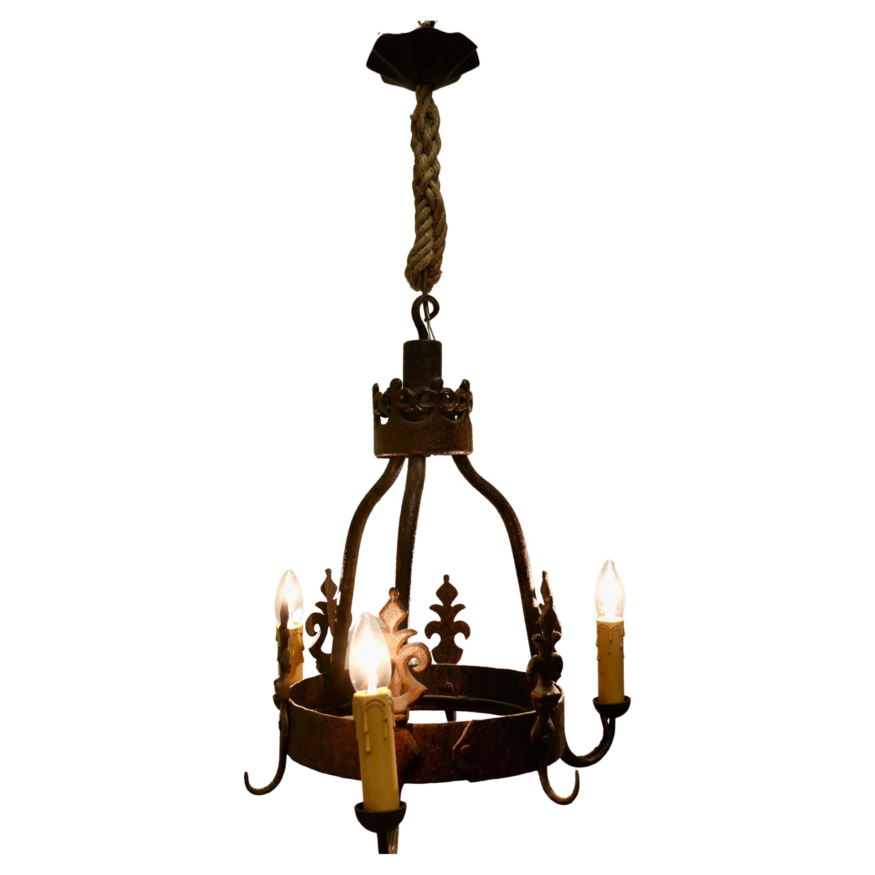 Heavy French Blacksmith Made Iron Game Hanger, made as a Light Fitting For Sale