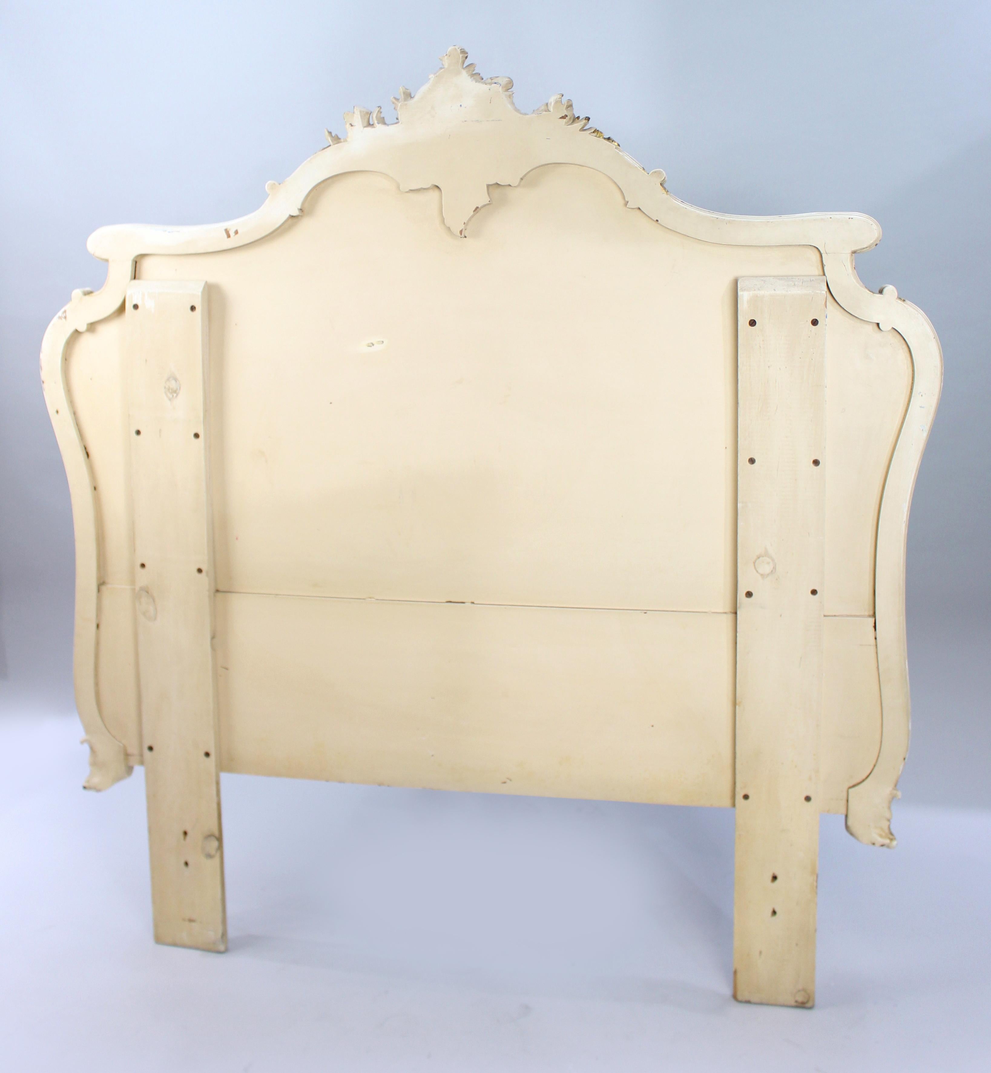 Heavy French Painted Carved Wood Headboard For Sale 2