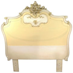 Used Heavy French Painted Carved Wood Headboard