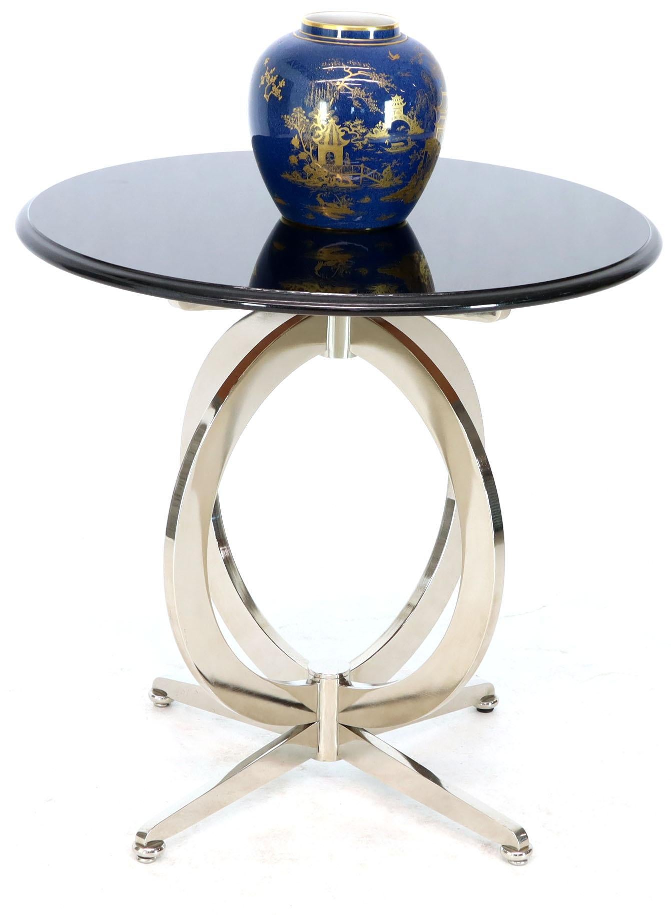 Heavy Gage Chrome Plated Steel Base Marble Top Round Gueridon  Cafe Table Stand For Sale 2