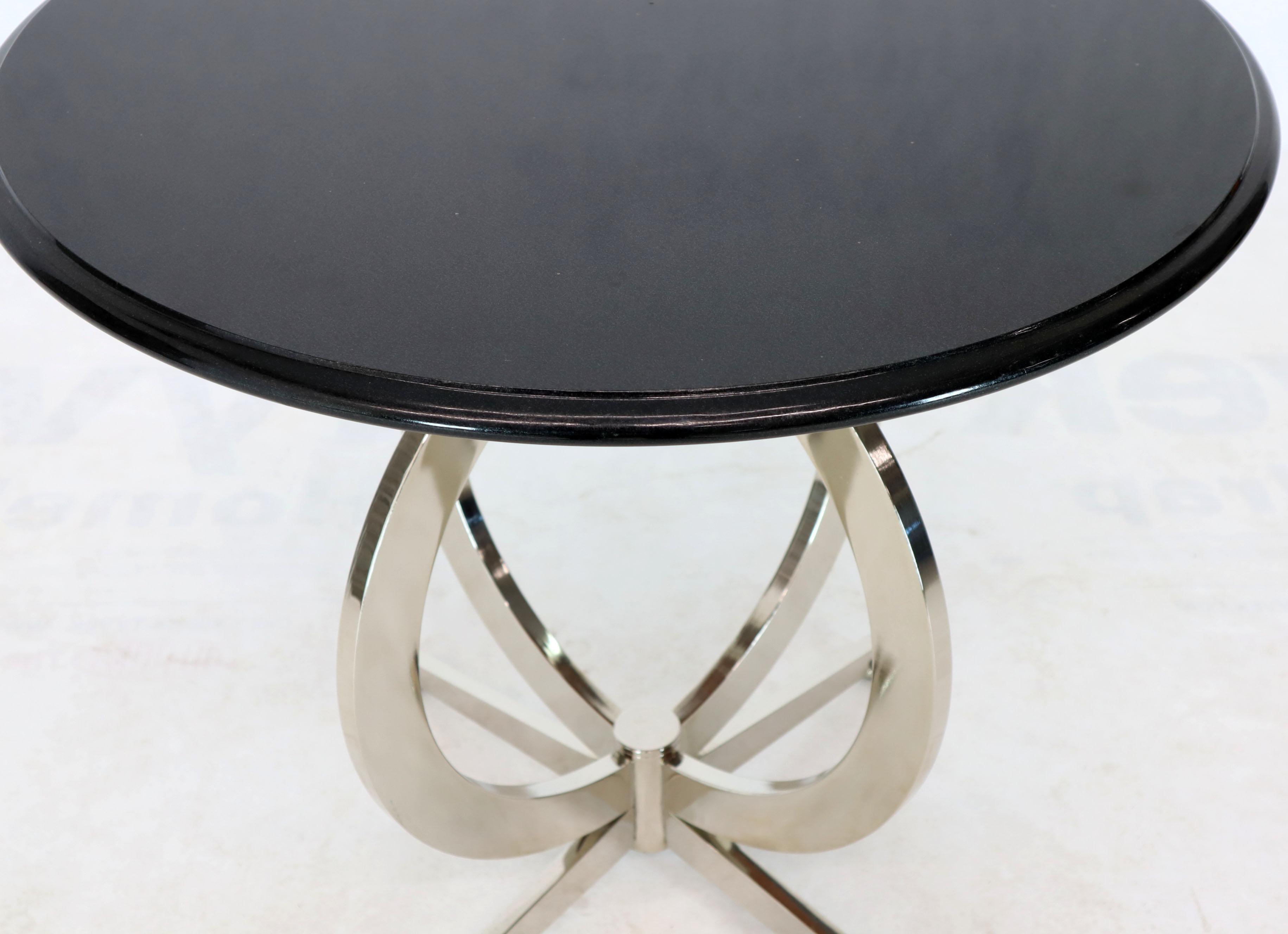 Heavy Gage Chrome Plated Steel Base Marble Top Round Gueridon  Cafe Table Stand In Excellent Condition For Sale In Rockaway, NJ