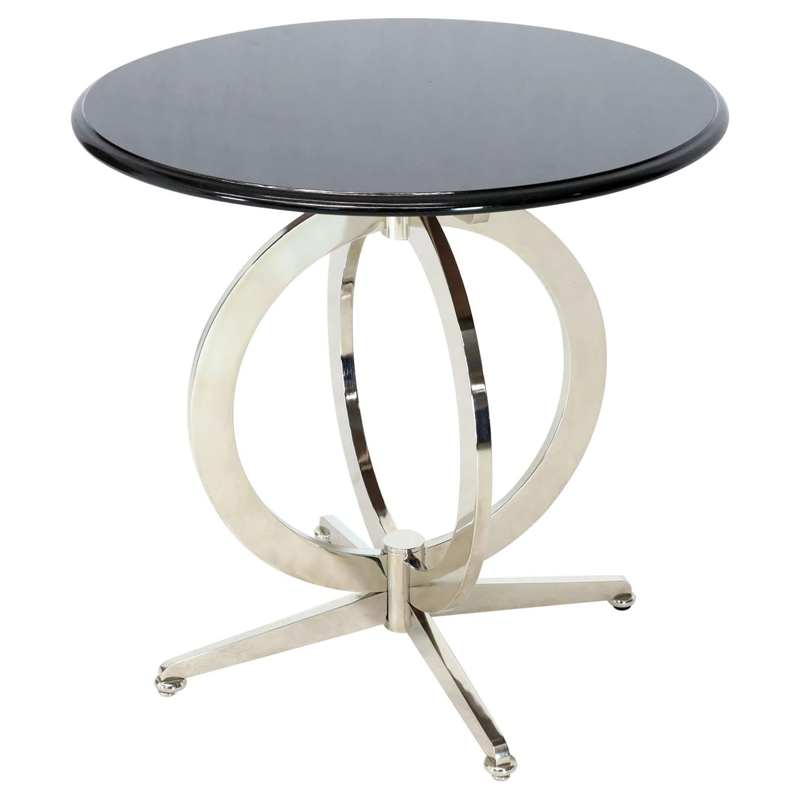 Heavy Gage Chrome Plated Steel Base Marble Top Round Gueridon  Cafe Table Stand For Sale