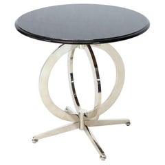 Heavy Gage Chrome Plated Steel Base Marble Top Round Gueridon  Cafe Table Stand