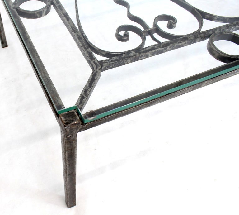 Heavy Gage Wrought Iron Thick Fitted Glass Top Rectangular Coffee Table ...