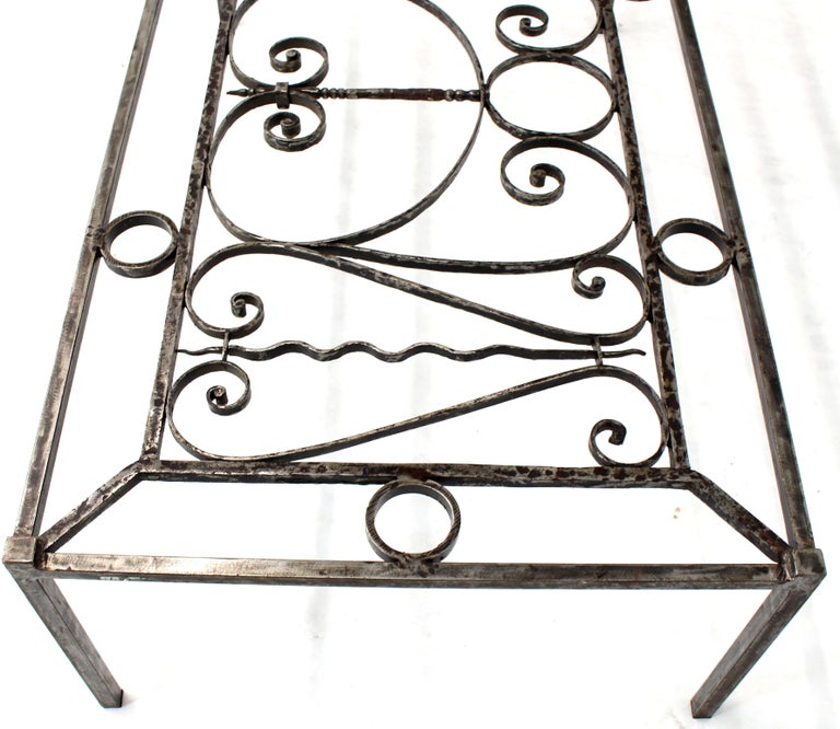 Heavy Gage Wrought Iron Thick Fitted Glass Top Rectangular Coffee Table ...