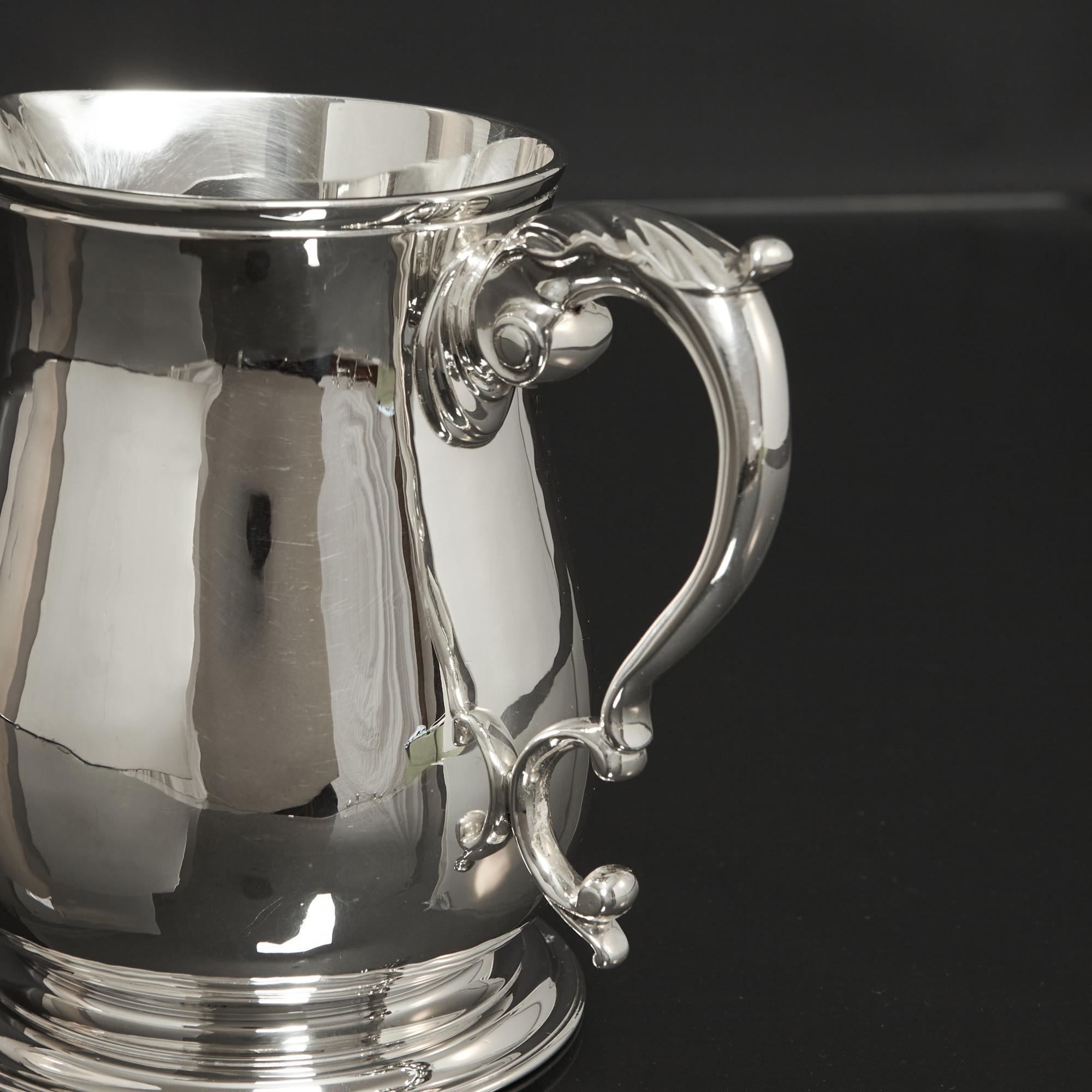English Heavy-Gauge Silver Water Jug For Sale