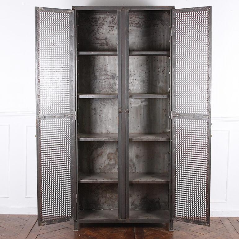 French Industrial Heavy Gauge Steel Two Door Welded and Riveted Cabinet Armoire