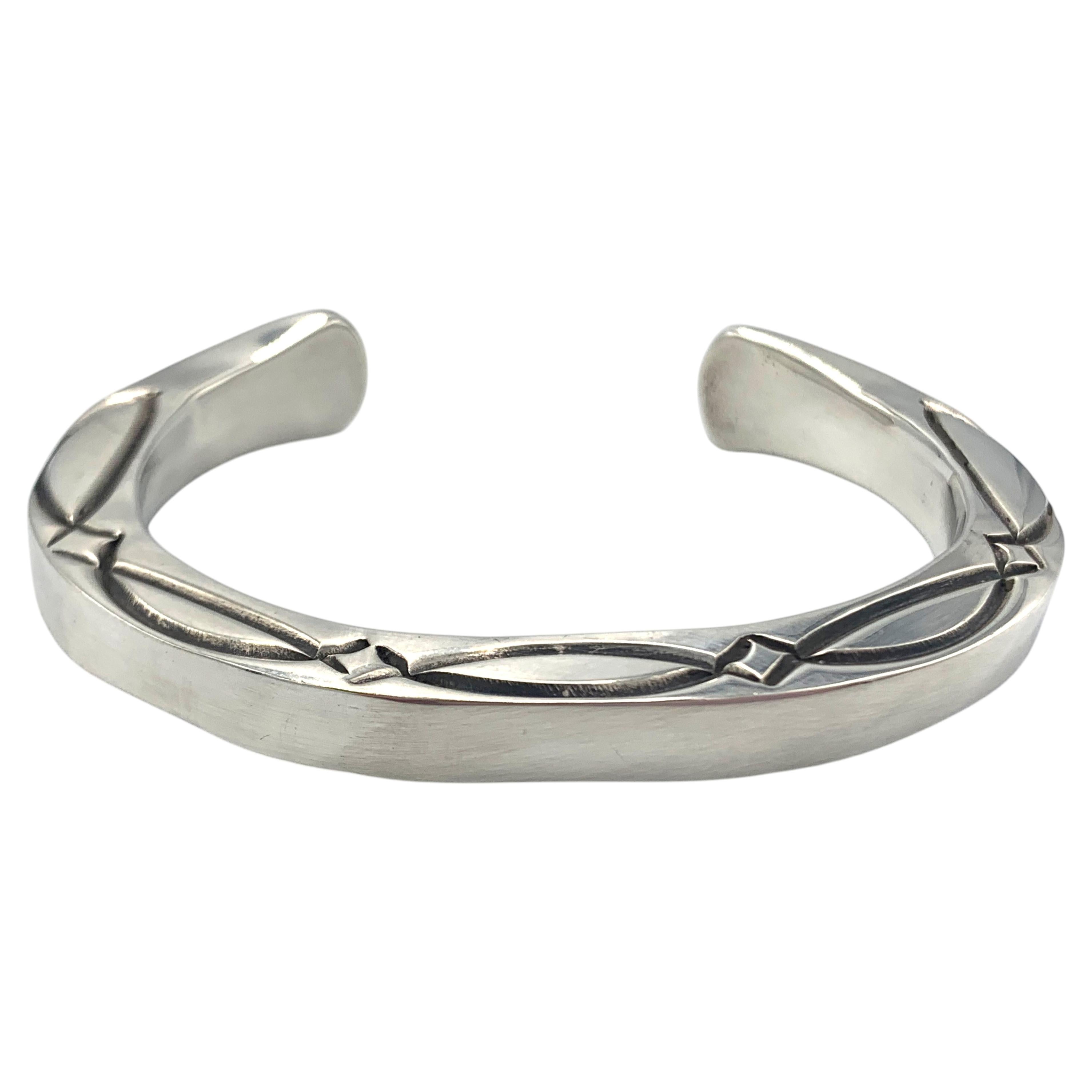 Heavy Gauge Sterling Silver Cuff Bracelet by Navajo Silversmith Albert Lee