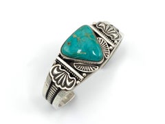 Heavy Gauge Sterling Silver Cuff with Fox Turquoise by Sammie Kescoli Begay
