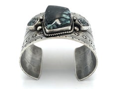 Heavy Gauge Sterling Silver Cuff with New Lander Turquoise by Ray Bennett