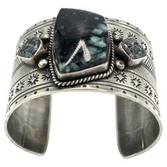 Heavy Gauge Sterling Silver Cuff with New Lander Turquoise by Ray Bennett