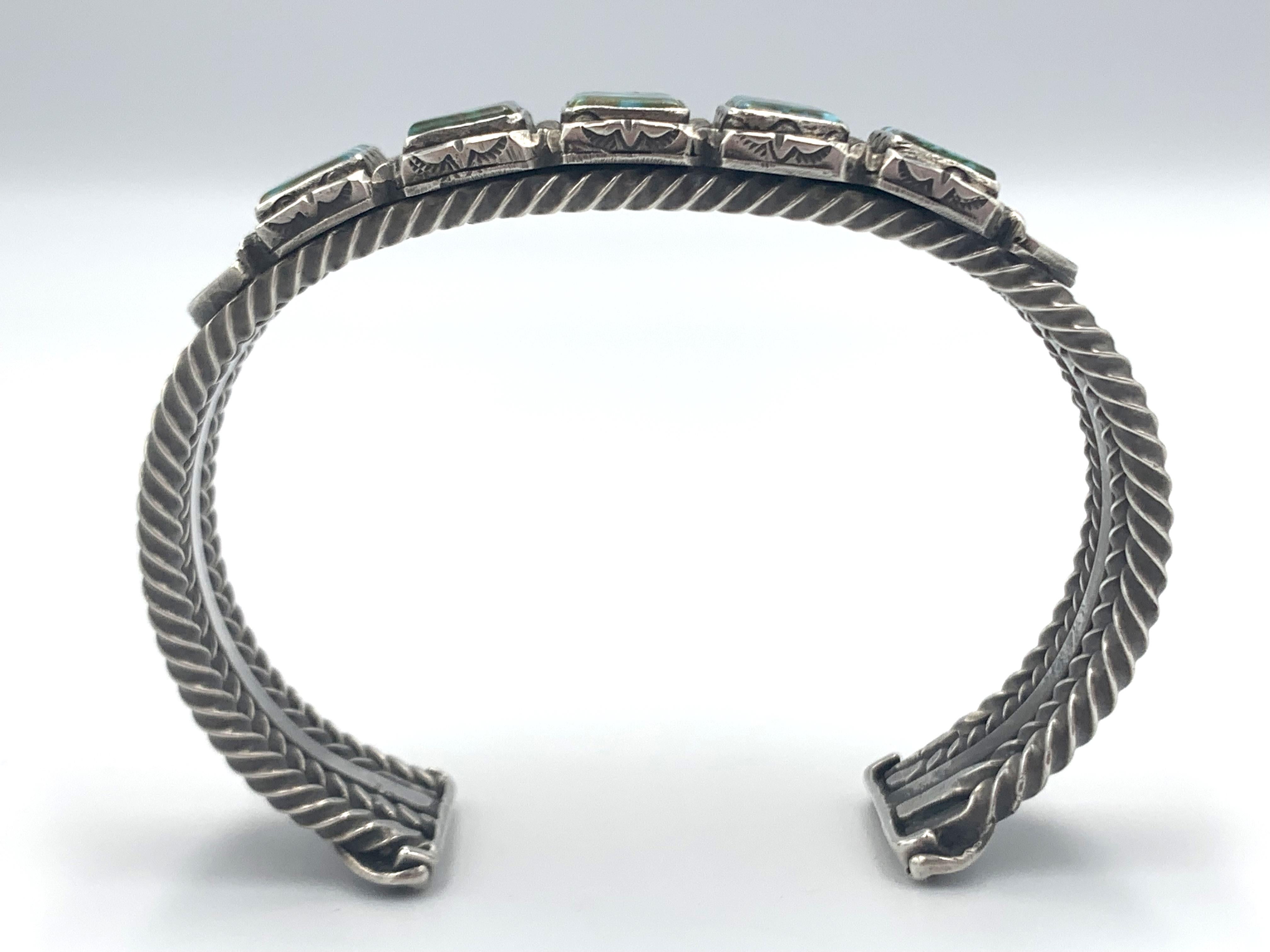 Bracciale in argento massiccio con pietre di turchese di montagna Pilot di Aldrich In condizioni Nuovo in vendita a Scottsdale, AZ