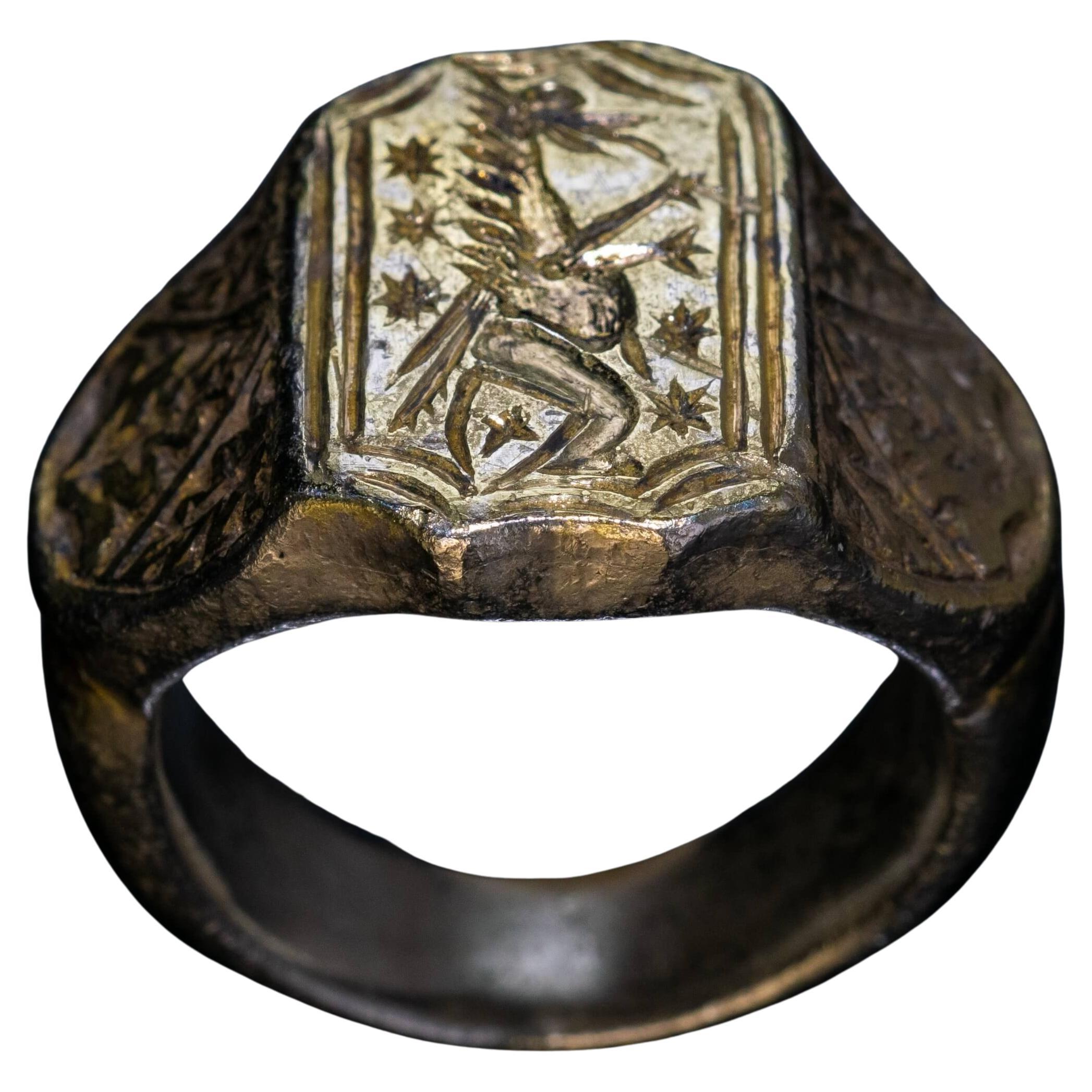 Heavy Gilded Silver Medieval Signet Ring c. 1350-1450