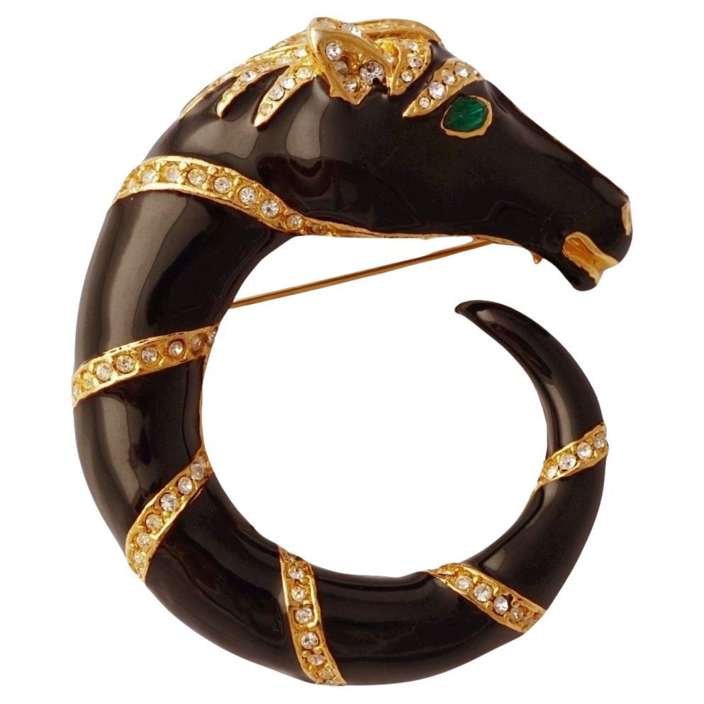 Heavy Gilt Enamel Swirling Horse Brooch By Ciner, 1980s