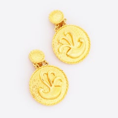 Heavy Gilt Etruscan "Duchess of Windsor" Medallion Drop Earrings By Alexis Kirk