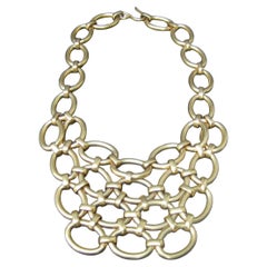 Heavy Gilt Matte Metal Articulated  Statement Necklace c 1990s