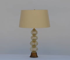 Heavy Gilt Murano Glass Stem Lamp with Custom Silk Shade